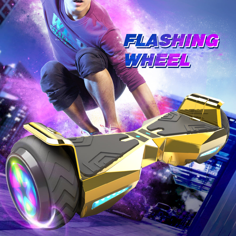 H-Warrior Hoverboard with LED Wheels, Bluetooth Speaker | Chrome Gold