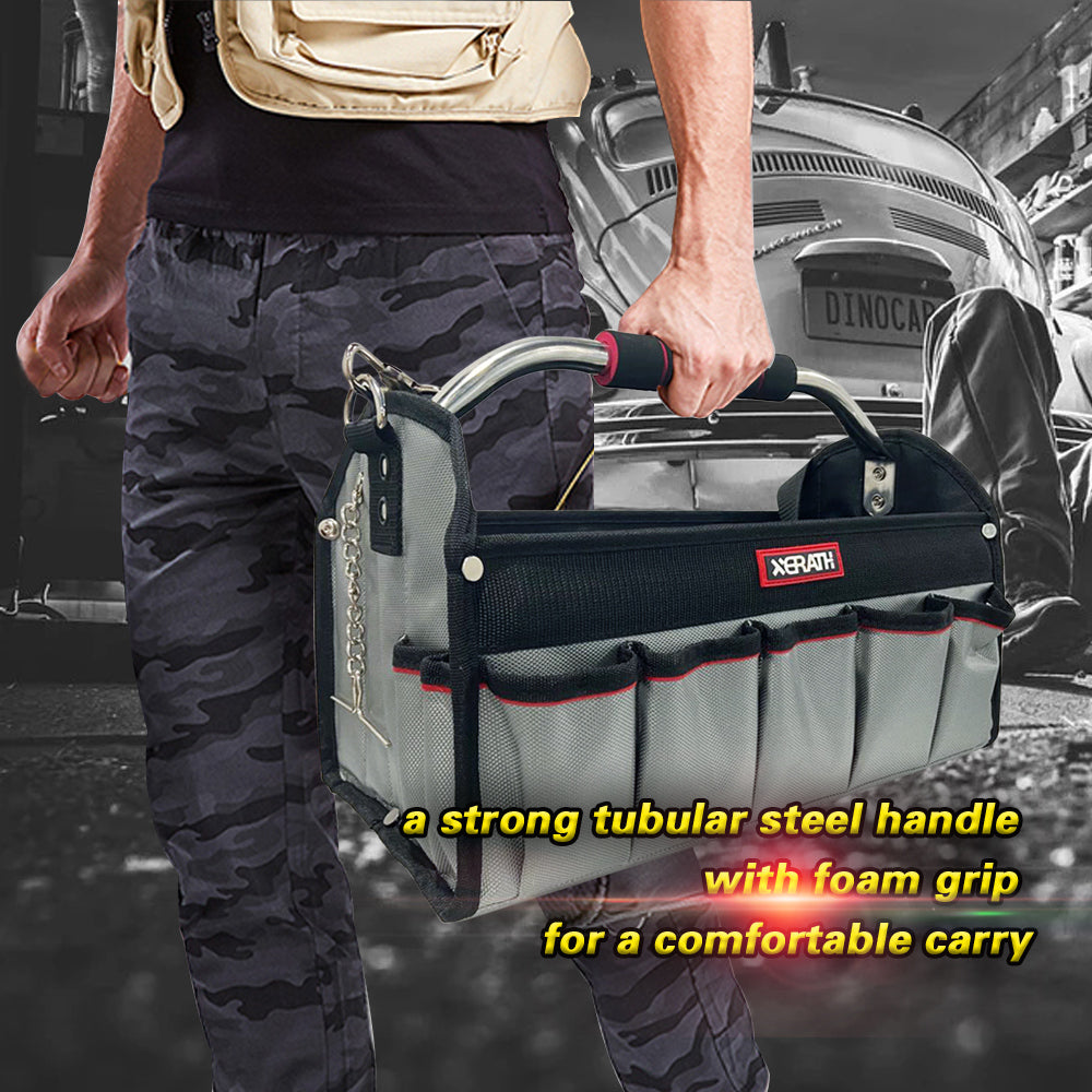 KAPAS Open Top Tool Bag, Tool Carrier Equipped with Internal Structure and Wear-Resisting Base for Tool Storage (16-Inch)