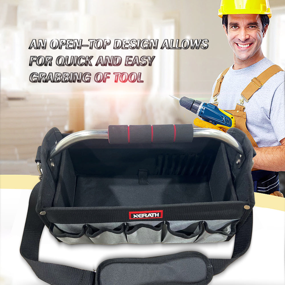 KAPAS Open Top Tool Bag, Tool Carrier Equipped with Internal Structure and Wear-Resisting Base for Tool Storage (16-Inch)