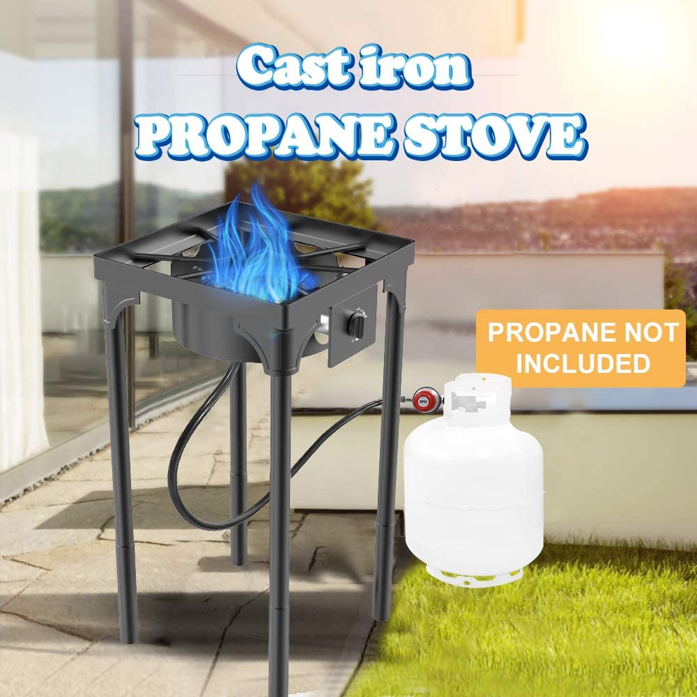 Kapas Outdoor & Indoor Portable Propane Stove, Single & Double Burners with Gas Premium Hose, Detachable Legs for Backyard Kitchen, Camping Grill, Hiking Cooking, Outdoor Recreation (DB01-Medium,1 Burner)