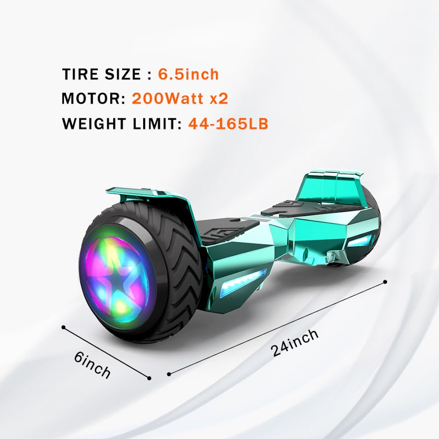 H-Warrior Hoverboard with LED Wheels, Bluetooth Speaker | Chrome Turquoise