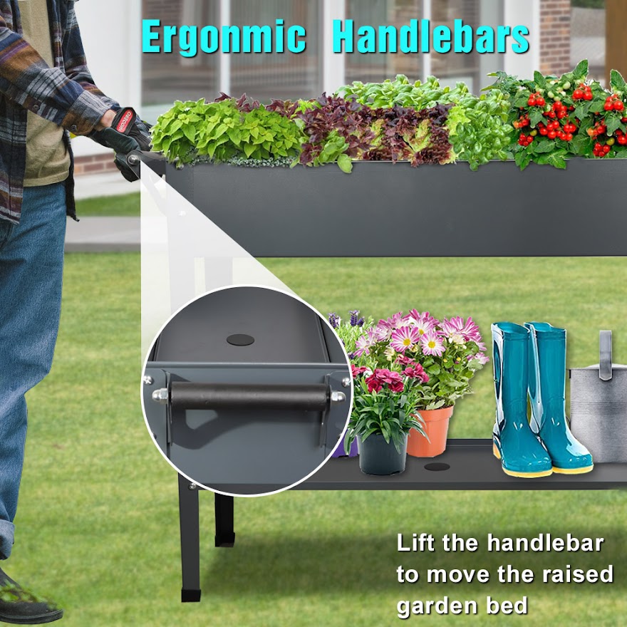 Raised Planter Box with Legs Outdoor Elevated Garden Bed On Wheels for Vegetables Flower Herb Patio