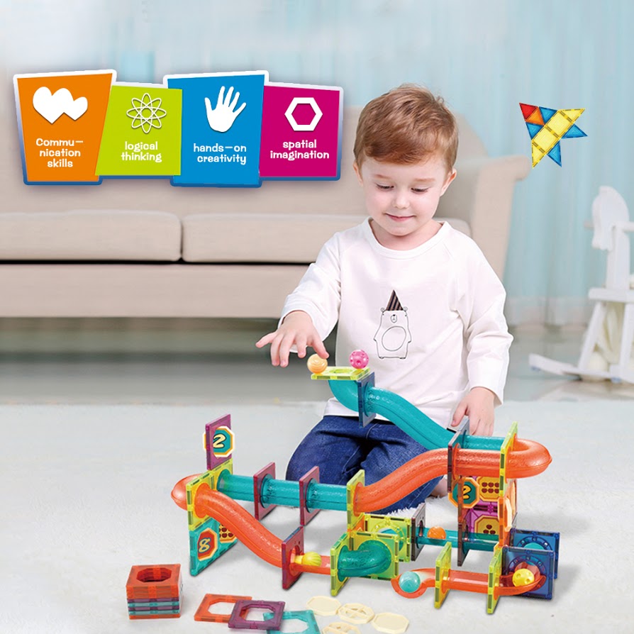 Hillo 186 pcs Marble Run Transparent Magnetic Tiles Race Track, Magnetic Building Blocks Stem Home Learning Blocks Toy Play Set for Cultivating Creativity Imagination, Hand-on Ability and Intelligence