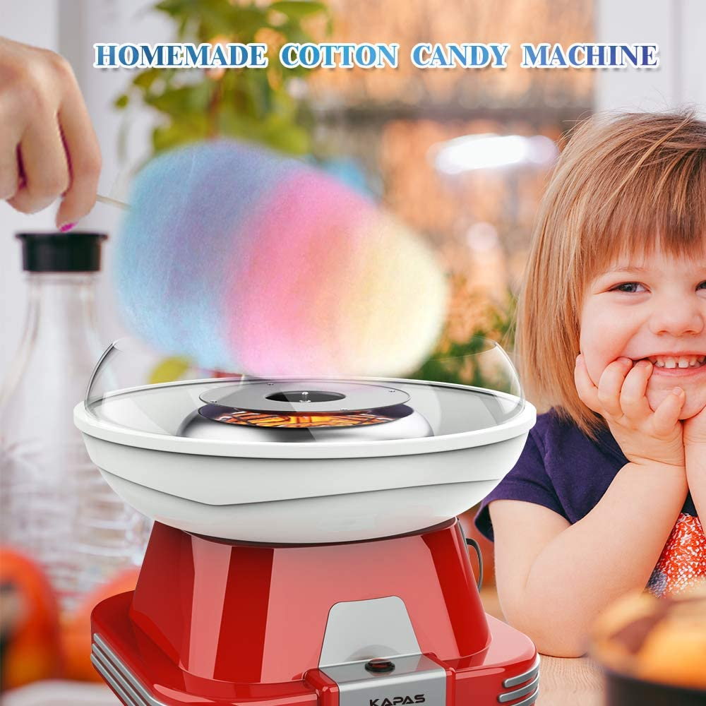 KAPAS Cotton Candy Maker,Red Candyfloos Machine with Sucker for Kid's Party, Holidays.