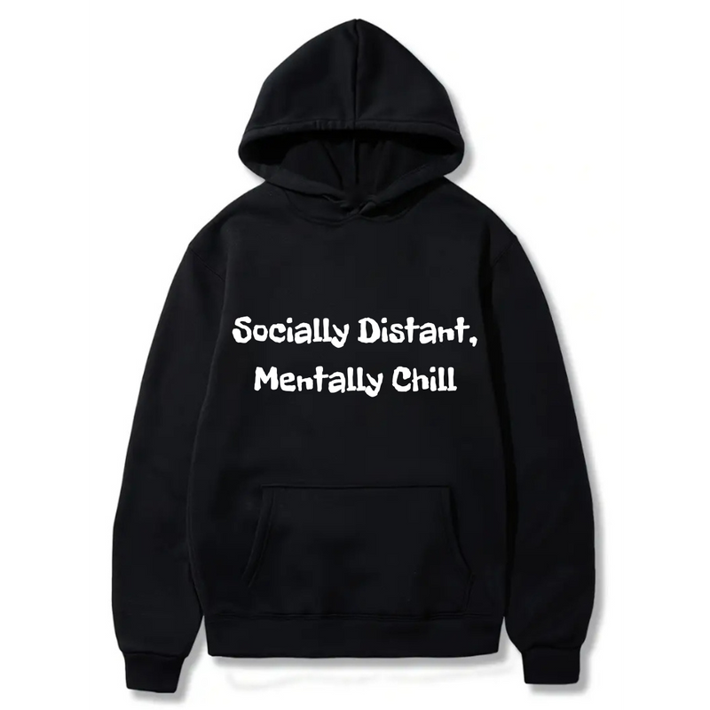 Socially Distant, Mentally Chill Logo Design. Ezwear Casual Hooded Sweatshirts, Long Sleeve Pullovers with Drawstring, Slight Stretch, Solid Color, Loose Fit,Daily Wear-Summer-Winter, 60% Cotton 40% Polyester, provide hoodies for McDonald's in the US