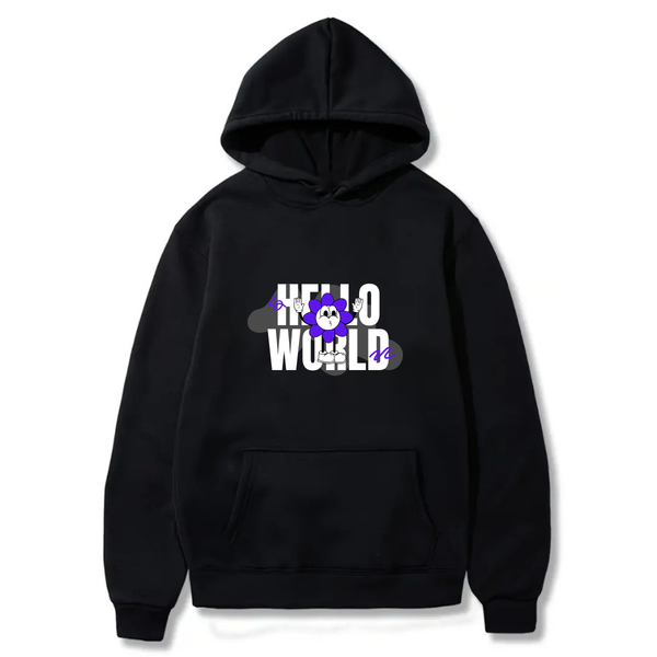 Hello World Logo Design. Ezwear Casual Hooded Sweatshirts, Long Sleeve Pullovers with Drawstring, Slight Stretch, Solid Color, Loose Fit,Daily Wear-Summer-Winter, 60% Cotton 40% Polyester, provide hoodies for McDonald's in the US