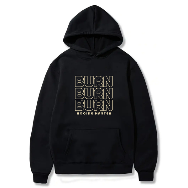 Burn Logo Design. Ezwear Casual Hooded Sweatshirts, Long Sleeve Pullovers with Drawstring, Slight Stretch, Solid Color, Loose Fit,Daily Wear-Summer-Winter, 60% Cotton 40% Polyester, provide hoodies for McDonald's in the US