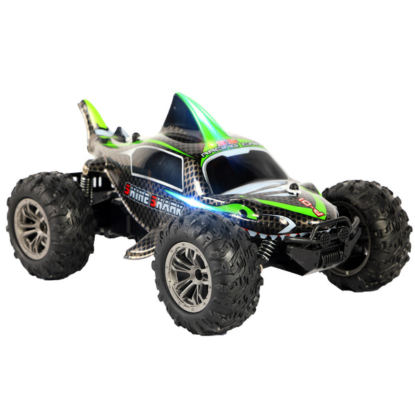 1:18 RC Shark Car, 2.4 GHz Remote Control Car Shark Car with LED Lights, High Speed 20 Km/h, Strong Power and Shock Absorption, Best Gifts for Kids, Orange/ Green