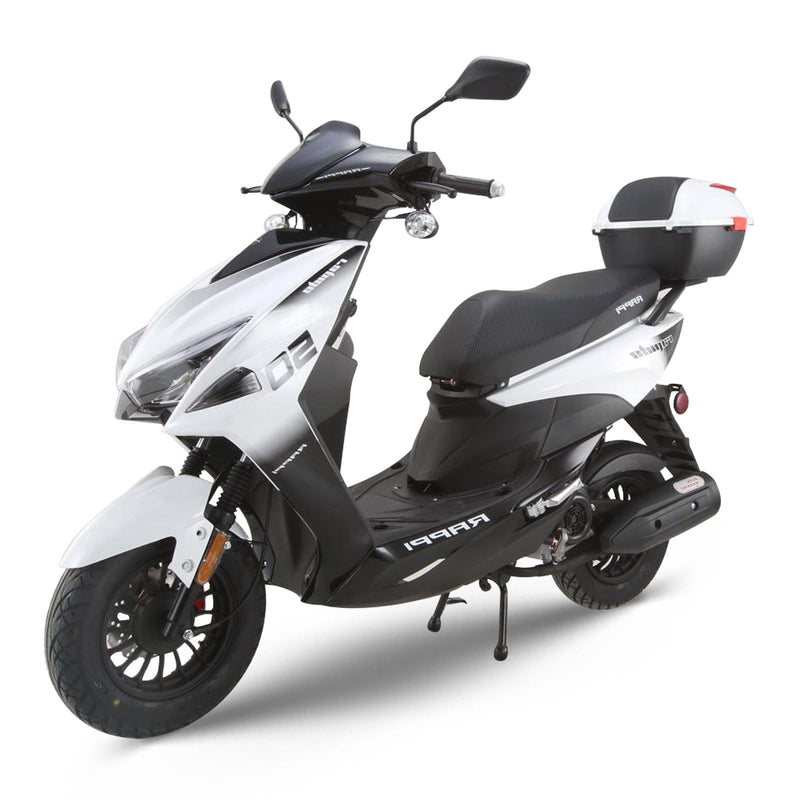 RAPPI RAPIDO-50 White Street Legal Scooter 50-49cc Equipped With Rear Storage Trunk, Four Stroke, Cylinder, CVT