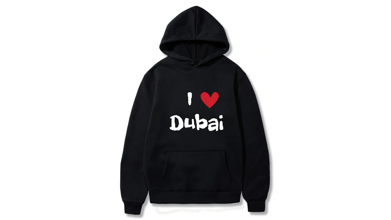 I Love Dubai Design. Ezwear Casual Hooded Sweatshirts, Long Sleeve Pullovers with Drawstring, Slight Stretch, Solid Color, Loose Fit,Daily Wear-Summer-Winter, 60% Cotton 40% Polyester, provide hoodies for McDonald's in the US