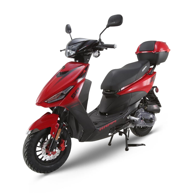 RAPPI RSS-50 Red Street Legal Scooter 50-49cc Equipped With Rear Storage Trunk, Four Stroke, Cylinder, CVT