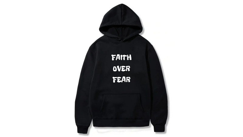 Faith Over Fear Design. Ezwear Casual Hooded Sweatshirts, Long Sleeve Pullovers with Drawstring, Slight Stretch, Solid Color, Loose Fit,Daily Wear-Summer-Winter, 60% Cotton 40% Polyester, provide hoodies for McDonald's in the US