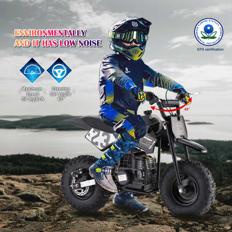 Kids Mini 50CC Gas Dirt Bike, 2 Stroke Ride on Bike with Off-Road Tire, Shocks, Pull Start, Oil Mixed Required, Support Up to 165lbs,Max Speed 20 MPH,Age 8+