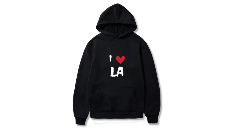 I Love LA Design. Ezwear Casual Hooded Sweatshirts, Long Sleeve Pullovers with Drawstring, Slight Stretch, Solid Color, Loose Fit,Daily Wear-Summer-Winter, 60% Cotton 40% Polyester, provide hoodies for McDonald's in the US