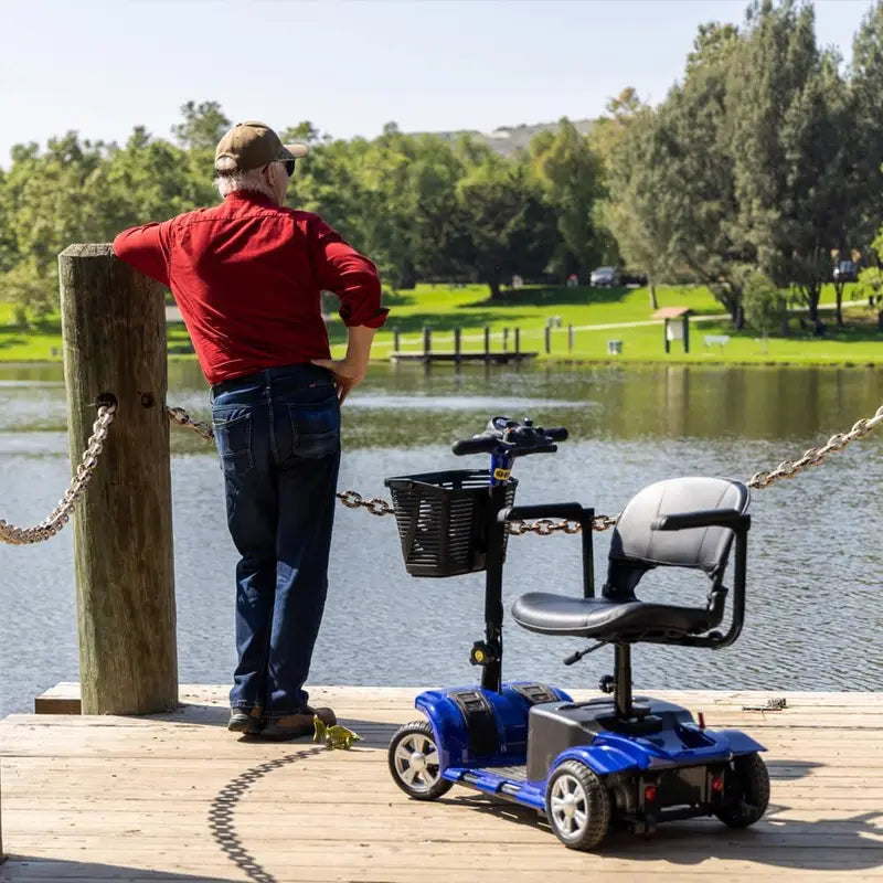 Electric Mobility Scooter for Adults, Senior, 4 Wheels Electric Powered Chargeable Device for Travel, Lightweight and Portable, with LED Headlights and Basket, Charger Included