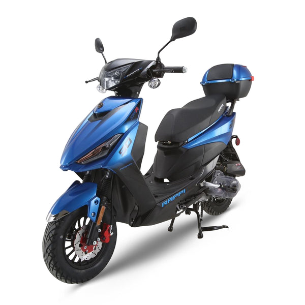 RAPPI RSS-50 Blue Street Legal Scooter 50-49cc Equipped With Rear Storage Trunk, Four Stroke, Cylinder, CVT