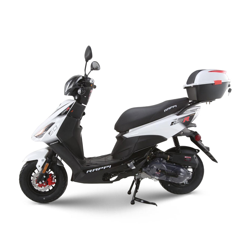 RAPPI RSS-50 White Street Legal Scooter 50-49cc Equipped With Rear Storage Trunk, Four Stroke, Cylinder, CVT