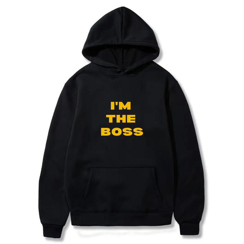 I'm the Boss Logo Design. Ezwear Casual Hooded Sweatshirts, Long Sleeve Pullovers with Drawstring, Slight Stretch, Solid Color, Loose Fit,Daily Wear-Summer-Winter, 60% Cotton 40% Polyester, provide hoodies for McDonald's in the US