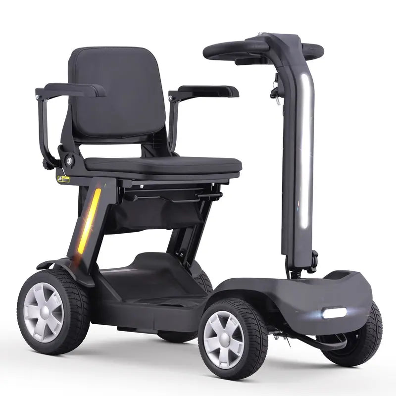 Foldable Mobility Scooter for Adults & Senior, 4 Wheels Powered Device for Travel, Lightweight and Portable, with LED Strip Light, Storage Bag, Charger Included, No Assemble Required