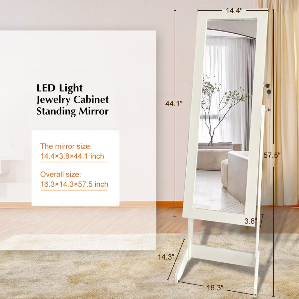 Jewelery Cabinet with LED lights & mirror, Standing Style and Lockable storage