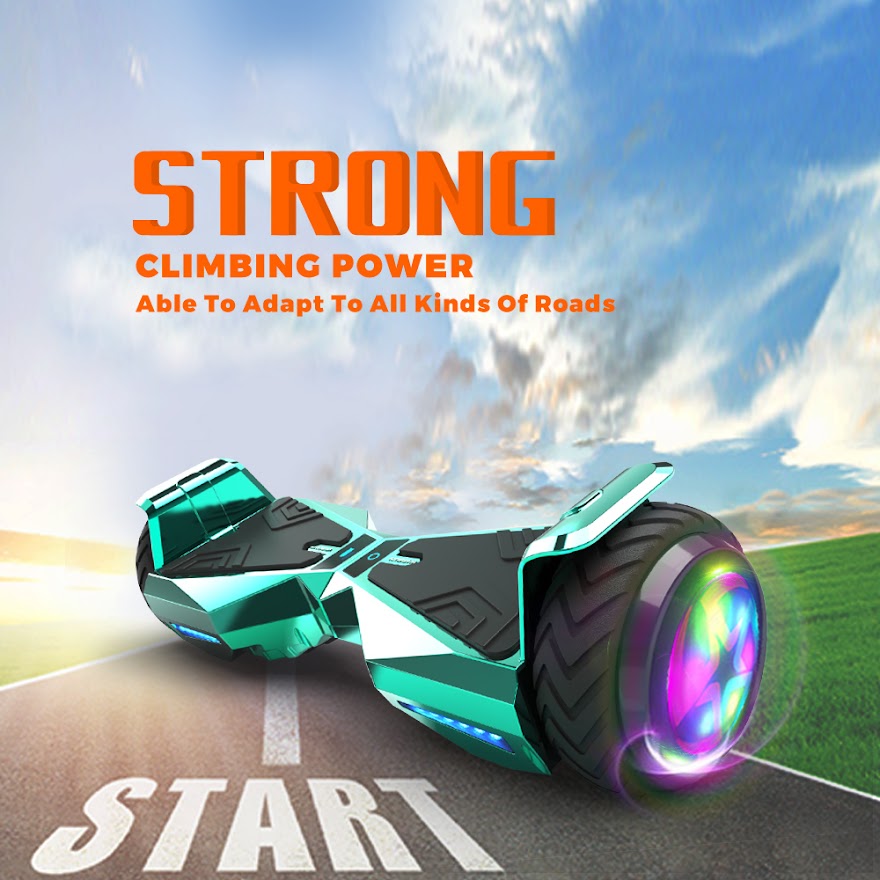 H-Warrior Hoverboard with LED Wheels, Bluetooth Speaker | Chrome Turquoise