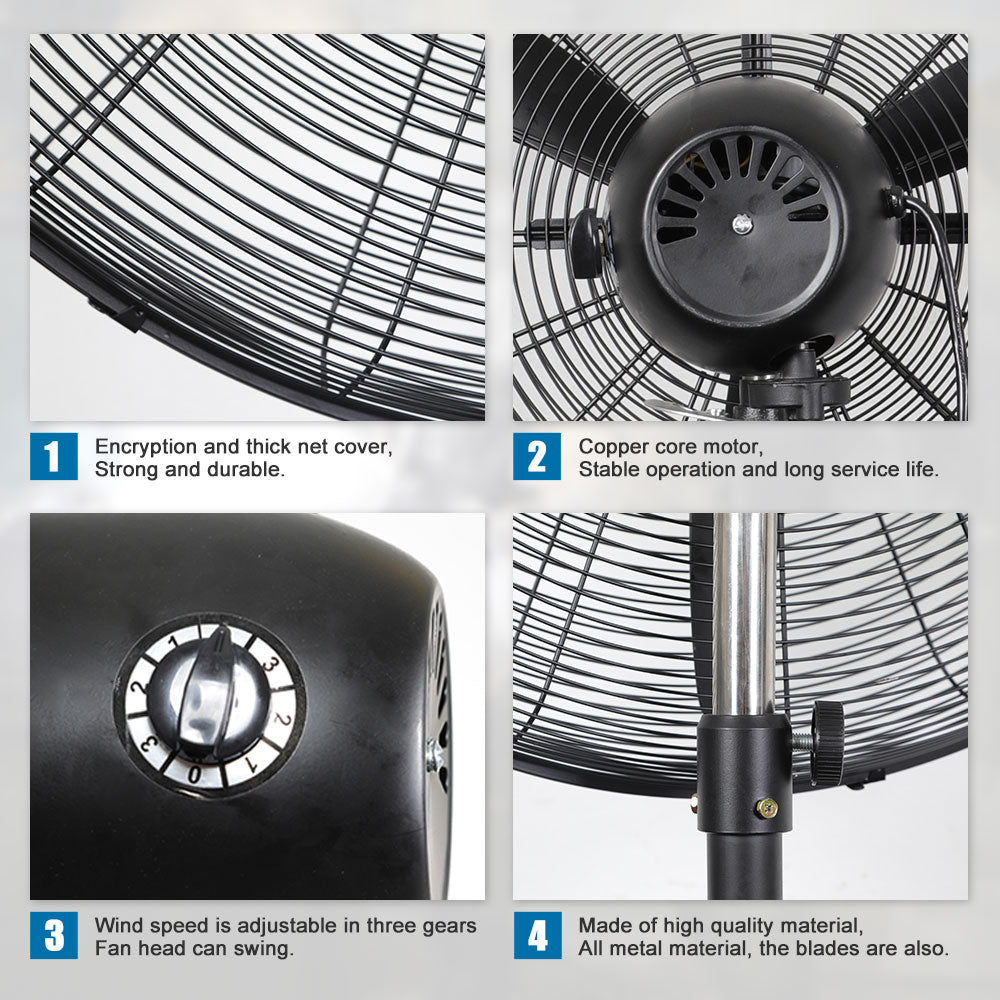 Industrial Pedestal Fan, 30"& 26" Diameter Commercial Oscillating Fan Made by Heavy Duty Metal Structure and Blade, Adjust Height, 3- Speed Control Suitable to Warehouse, Shop, Garage, and Workspace.