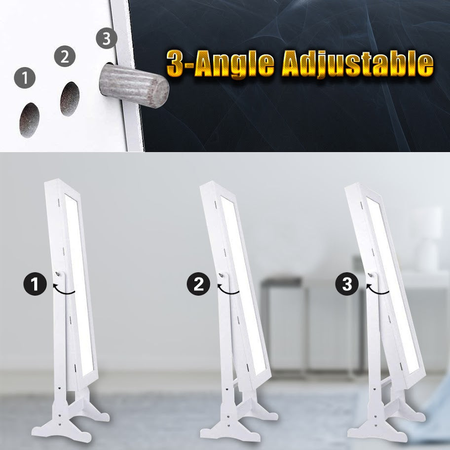 Jewelery Cabinet with LED lights & mirror, Standing Style and Lockable storage