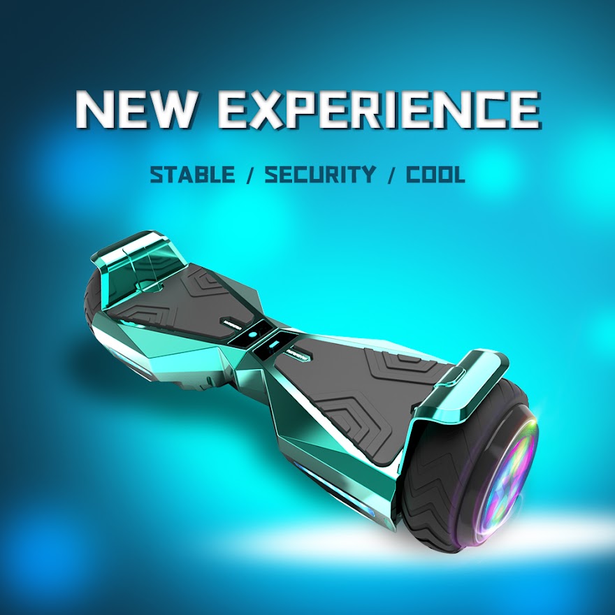 H-Warrior Hoverboard with LED Wheels, Bluetooth Speaker | Chrome Turquoise