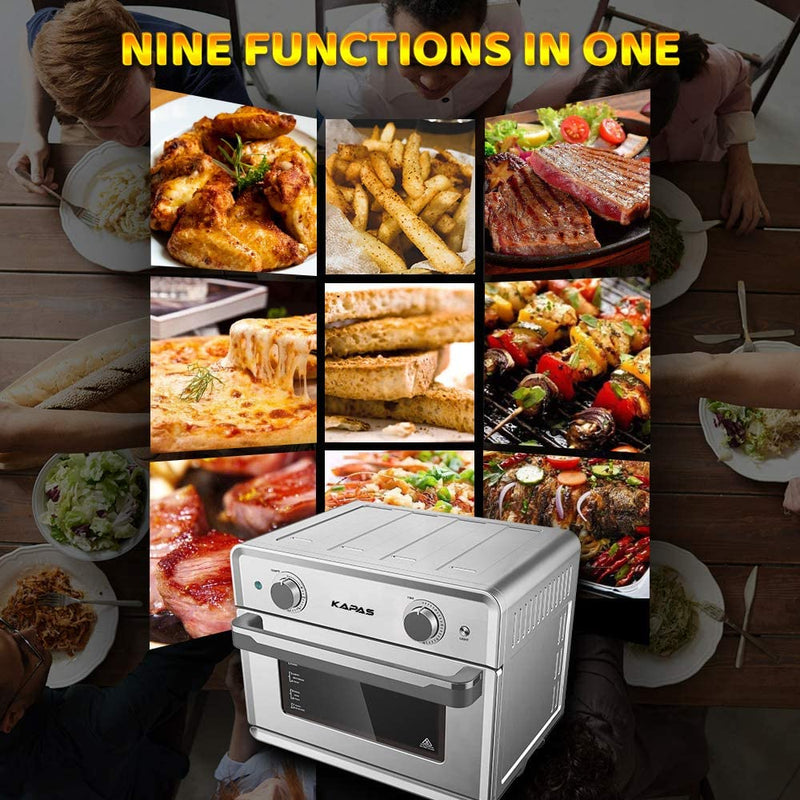 Smart Air Fryer Oven, 1800 W Stainless Steel 26.4 QT Super Big Capacity Toaster Oven with Practical Accessories (Silver - Mechanical Knob)