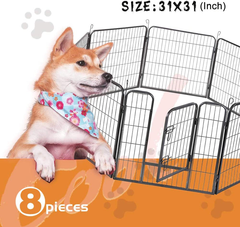 Dog Fence & Pet Playpen, Heavy Duty Foldable Metal Dog Pen 32" Height with Door for Outdoor Exercise, Indoor Kennels