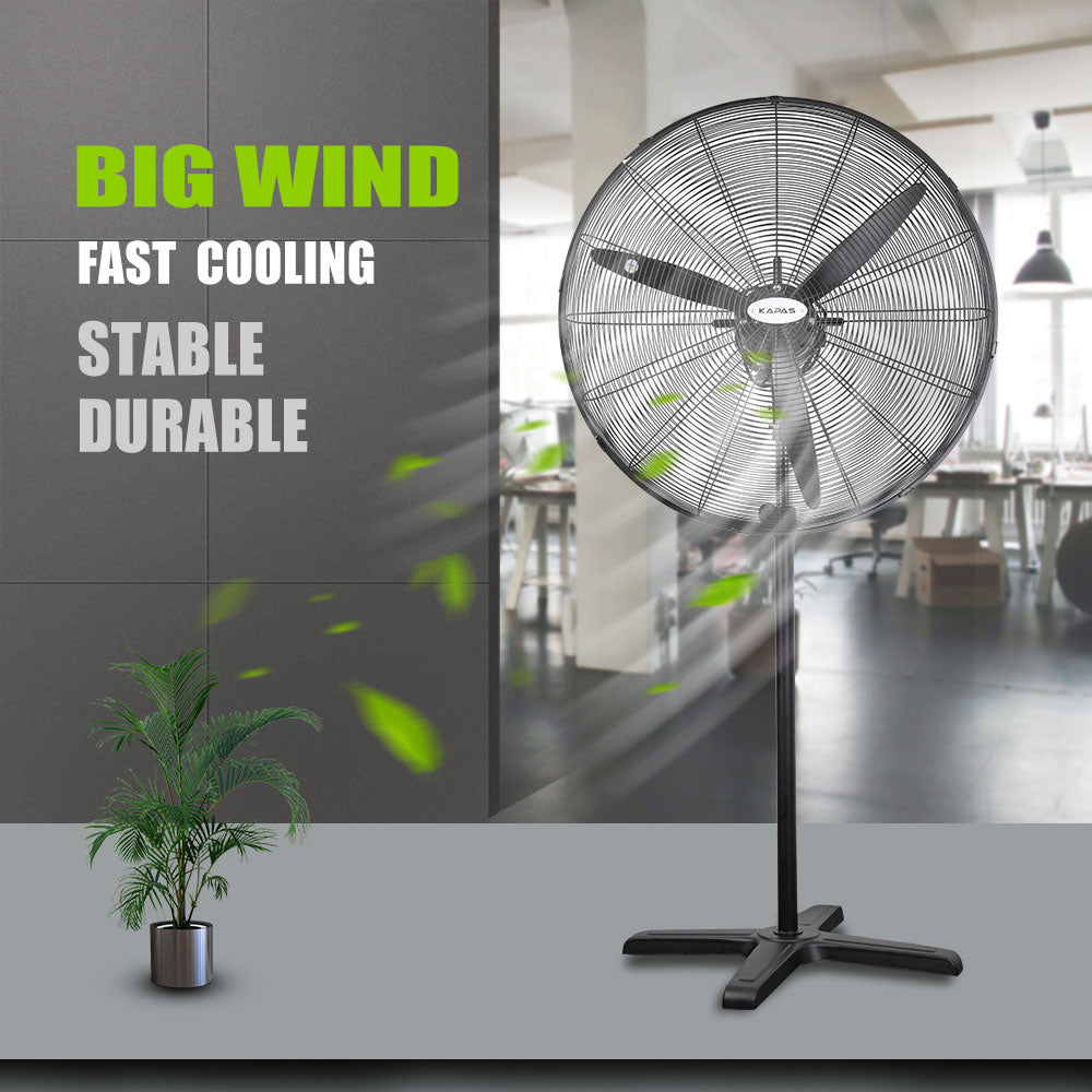 Industrial Pedestal Fan, 30"& 26" Diameter Commercial Oscillating Fan Made by Heavy Duty Metal Structure and Blade, Adjust Height, 3- Speed Control Suitable to Warehouse, Shop, Garage, and Workspace.