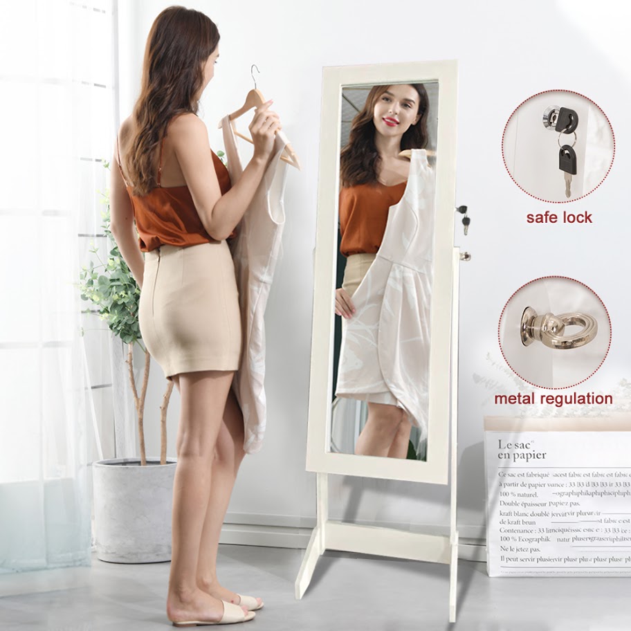 Jewelery Cabinet with LED lights & mirror, Standing Style and Lockable storage