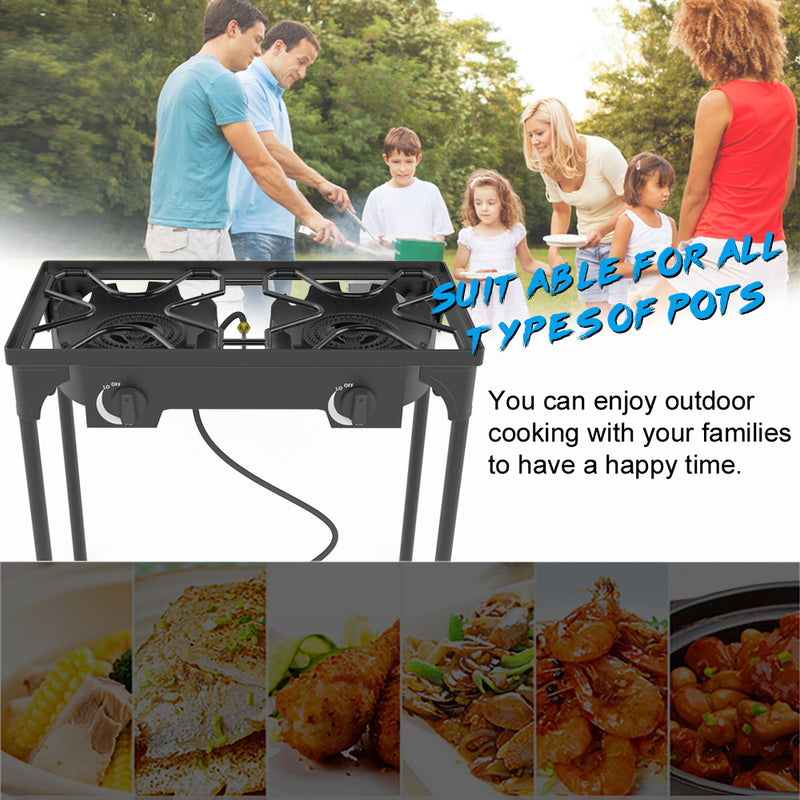 Outdoor & Indoor Countertop Propane Stove, Double Burners with Gas Premium  Hose for Backyard Kitchen, Camping Grill, Hiking Cooking, Outdoor  Recreation 