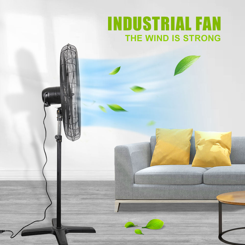 Industrial Pedestal Fan, 30"& 26" Diameter Commercial Oscillating Fan Made by Heavy Duty Metal Structure and Blade, Adjust Height, 3- Speed Control Suitable to Warehouse, Shop, Garage, and Workspace.