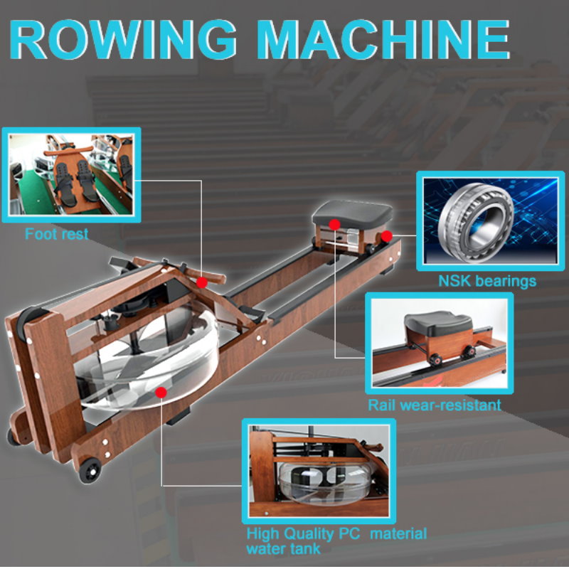 FITPHER Fitness Equipment Water Resistance Rowing Machine Dual-Track Healthy Indoor Gym Equipment For Fitness (Woody)