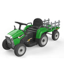 HOVER HEART Electric Tractor 12V Ride-On Toys with Trailer, Music, Manual Gear Shift and Remote Control (Green)