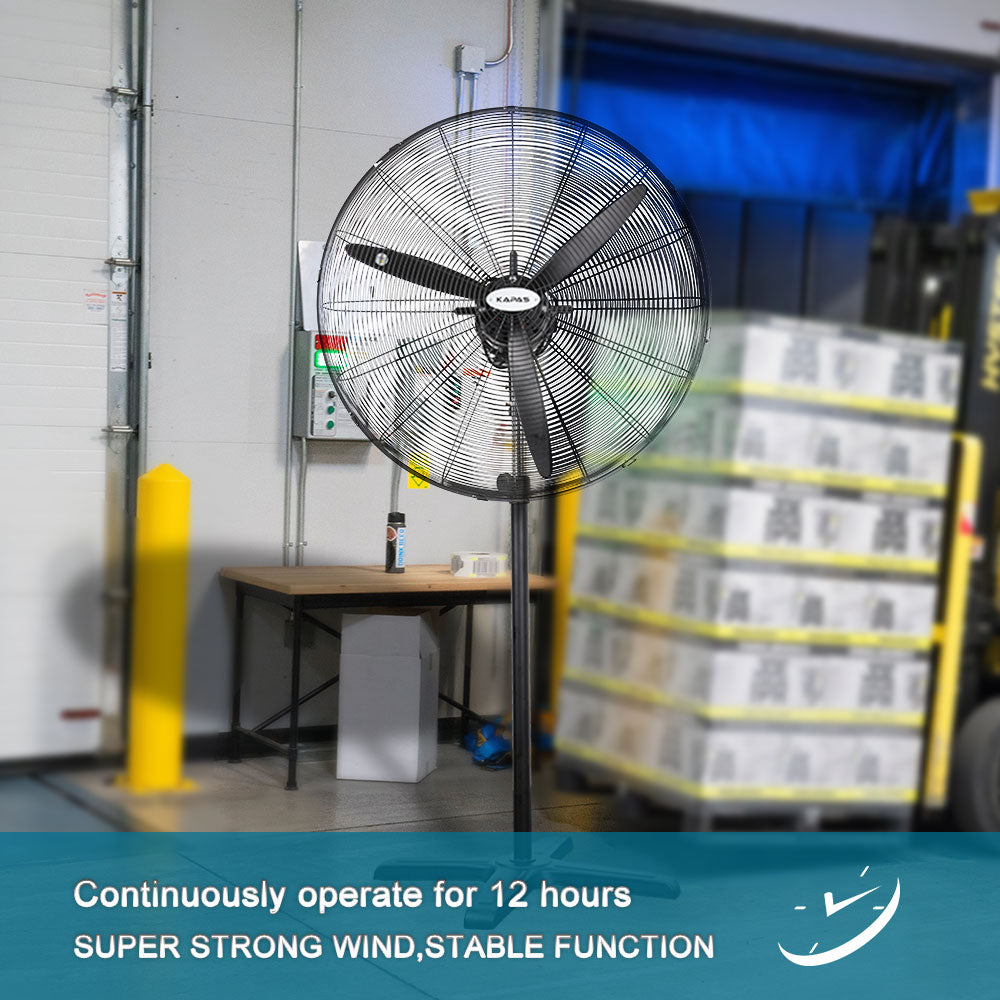 Industrial Pedestal Fan, 30"& 26" Diameter Commercial Oscillating Fan Made by Heavy Duty Metal Structure and Blade, Adjust Height, 3- Speed Control Suitable to Warehouse, Shop, Garage, and Workspace.