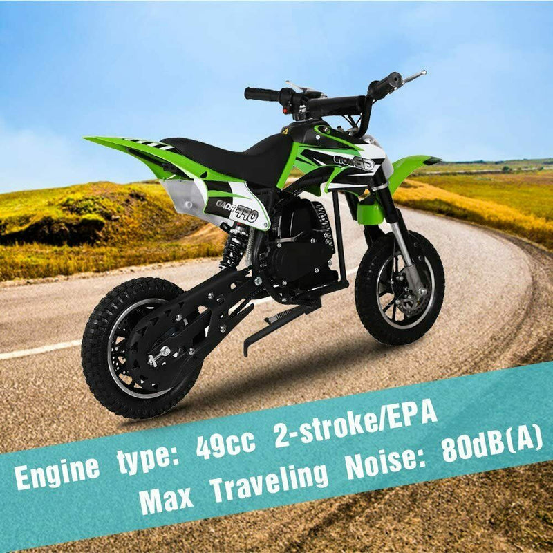 49CC 2-Stroke Kids Off-Road Dirt Bike Gas Powered Motorcycle(Oil Mix Required) Green